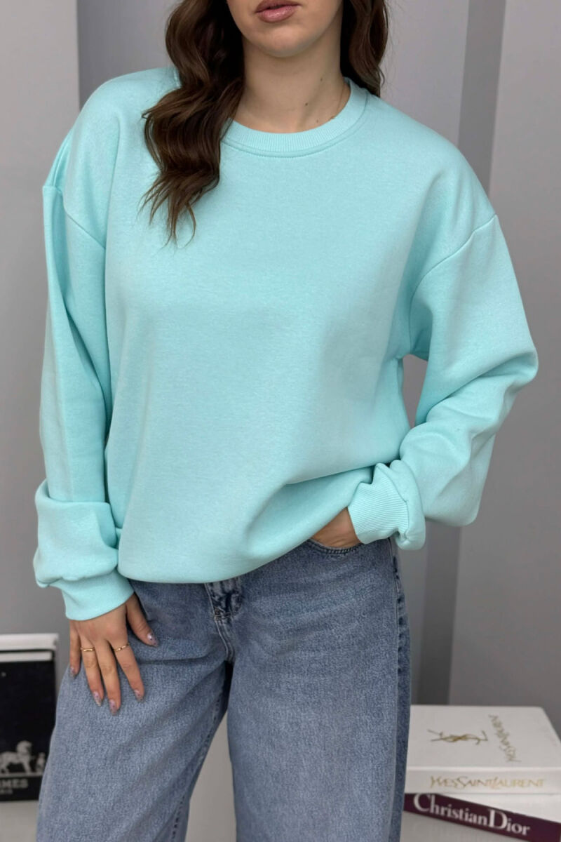 ONE COLOR ROUND NECK FLUFFY WOMEN SWEATSHIRT BLUE-MINT/BLME - 4