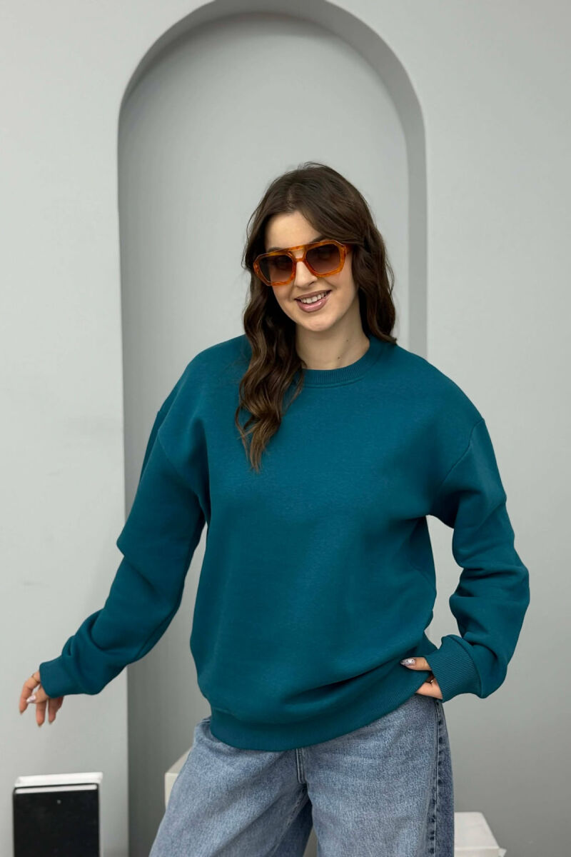 ONE COLOR ROUND NECK FLUFFY WOMEN SWEATSHIRT BLUE STONE/GK - 2