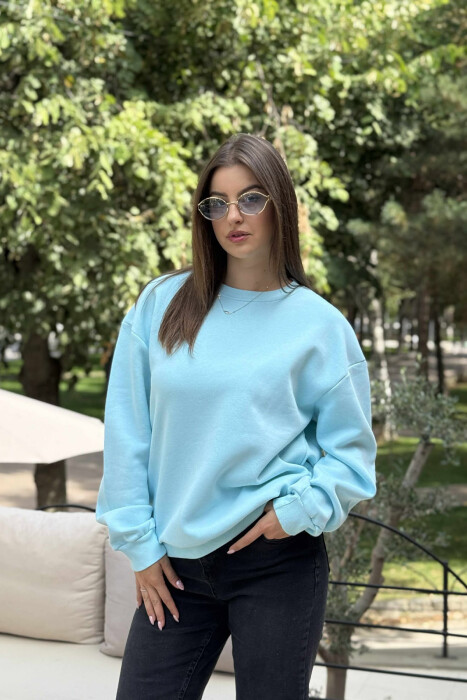 ONE COLOR ROUND NECK FLUFFY WOMEN SWEATSHIRT MINT/MENTE - 1