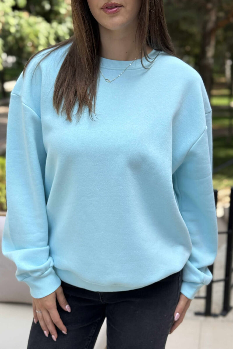 ONE COLOR ROUND NECK FLUFFY WOMEN SWEATSHIRT MINT/MENTE - 4