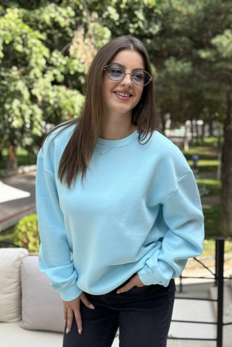 ONE COLOR ROUND NECK FLUFFY WOMEN SWEATSHIRT MINT/MENTE - 2