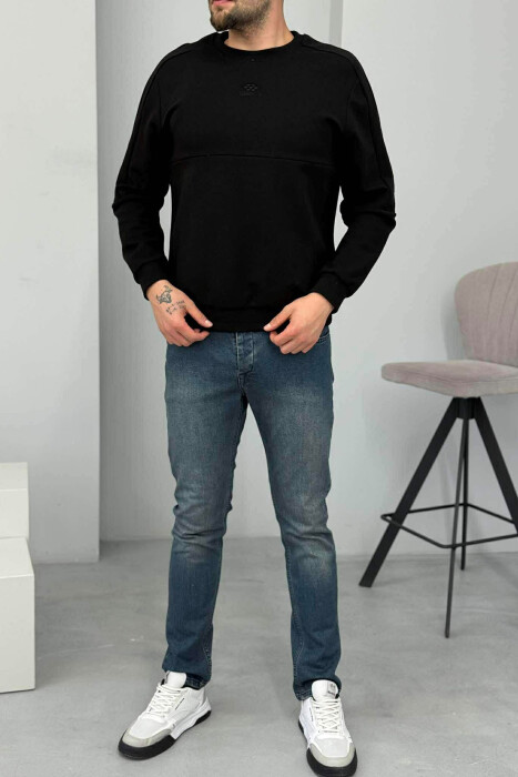 ONE COLOR ROUND NECK FRONT LOGO MEN SWEATSHIRT BLACK/ E ZEZE - 2