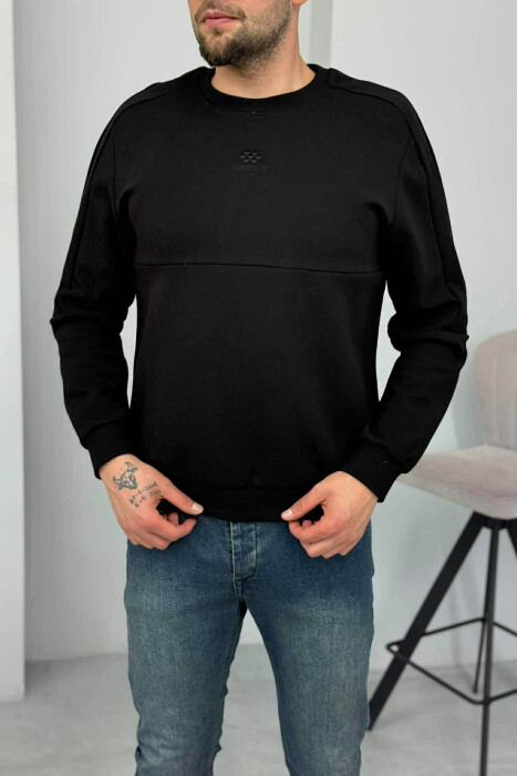 ONE COLOR ROUND NECK FRONT LOGO MEN SWEATSHIRT BLACK/ E ZEZE 