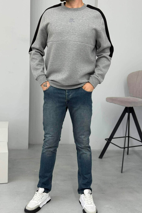 ONE COLOR ROUND NECK FRONT LOGO MEN SWEATSHIRT GREY/GRI - 2