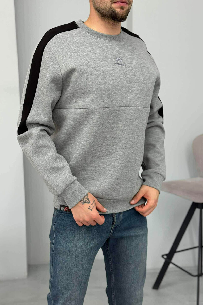 ONE COLOR ROUND NECK FRONT LOGO MEN SWEATSHIRT GREY/GRI - 3