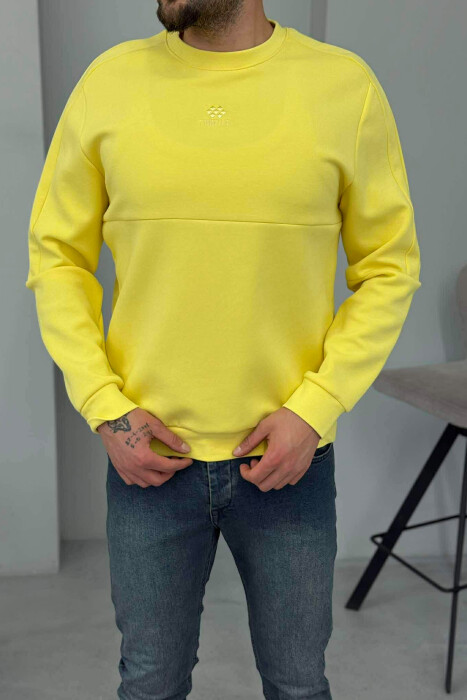 ONE COLOR ROUND NECK FRONT LOGO MEN SWEATSHIRT YELLOW/E VERDHE 