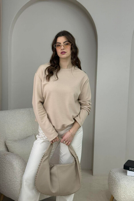 ONE COLOR ROUND NECK WOMEN SWEATSHIRT BEIGE/BEZHE 