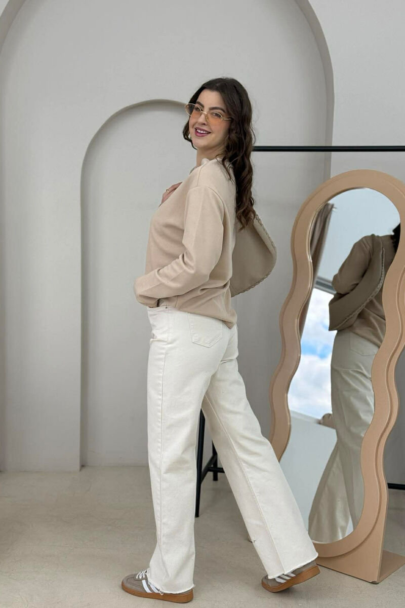 ONE COLOR ROUND NECK WOMEN SWEATSHIRT BEIGE/BEZHE - 2