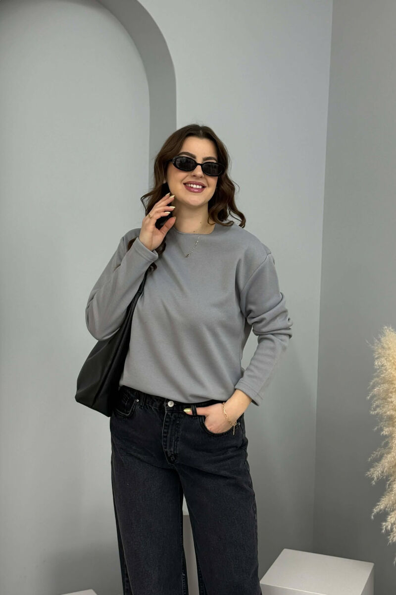 ONE COLOR ROUND NECK WOMEN SWEATSHIRT GREY/GRI - 1