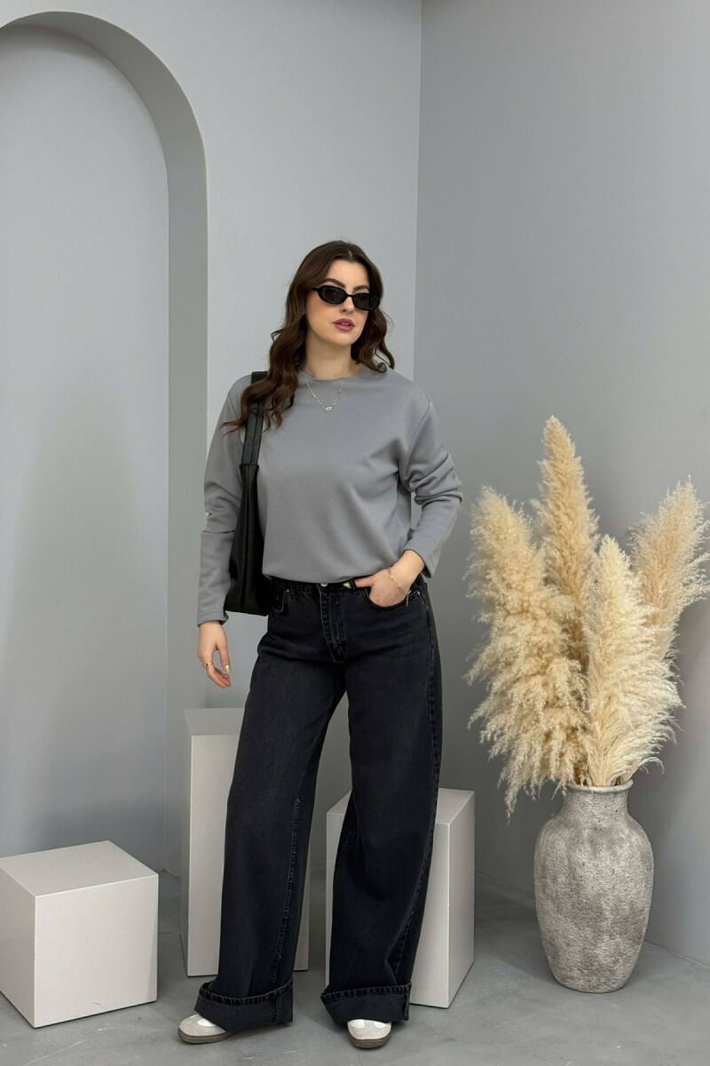 ONE COLOR ROUND NECK WOMEN SWEATSHIRT GREY/GRI - 3