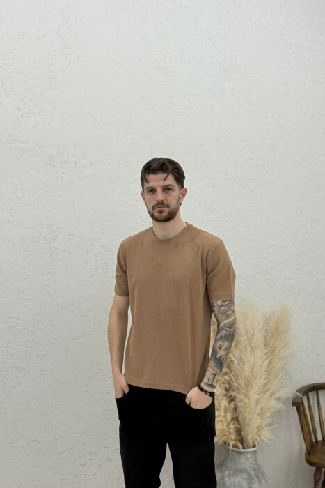 T-SHIRT NJE NGJYRESH PER MESHKUJ NE NGJYRE BEZHE 