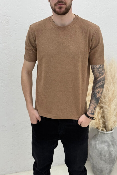 ONE COLOR ROUND NECK MEN T-SHIRT BEIGE/BEZHE - 4