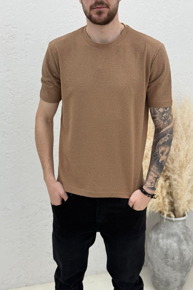 ONE COLOR ROUND NECK MEN T-SHIRT BEIGE/BEZHE - 4