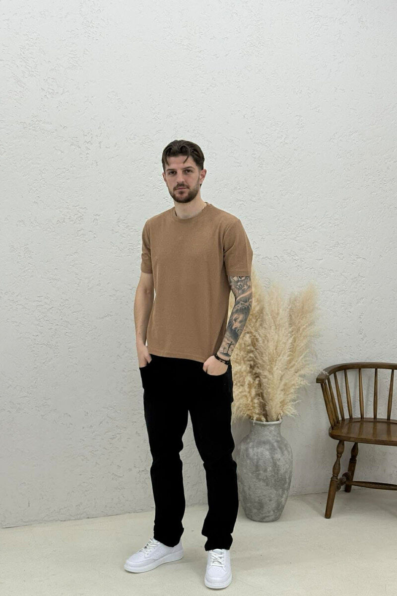 ONE COLOR ROUND NECK MEN T-SHIRT BEIGE/BEZHE - 2