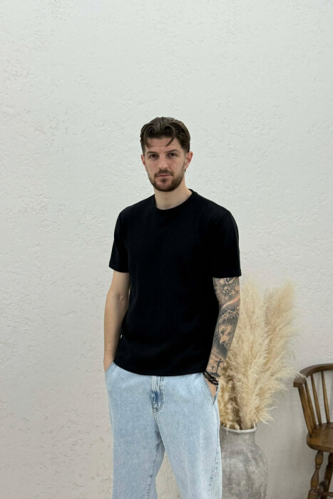 ONE COLOR ROUND NECK MEN T-SHIRT BLACK/ E ZEZE 