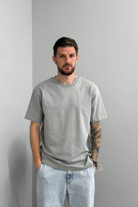 ONE COLOR ROUND NECK MEN T-SHIRT GREY/GRI - KLAUDIO FASHION