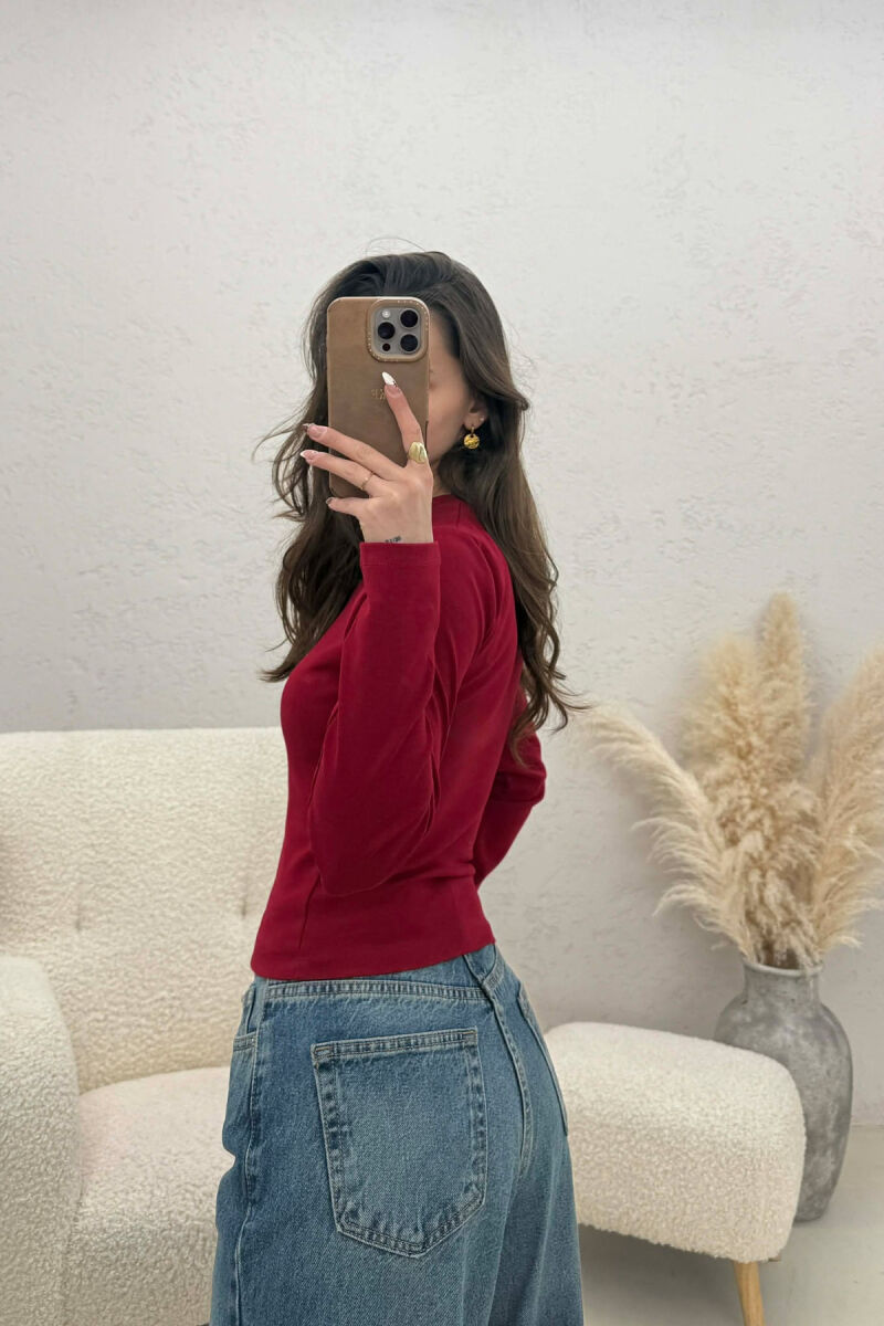 ONE COLOR ROUND NECK SIMPLE WOMAN SWEATSHIRT BURGUNDY/VISHNJE - 3
