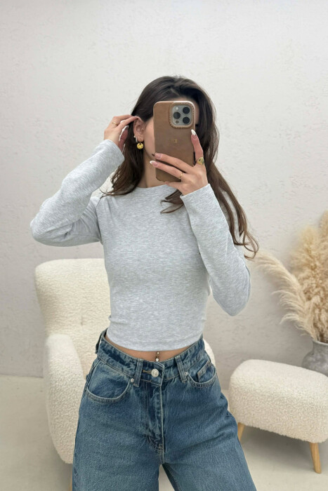ONE COLOR ROUND NECK SIMPLE WOMAN SWEATSHIRT LIGHT GREY/GZ - 1