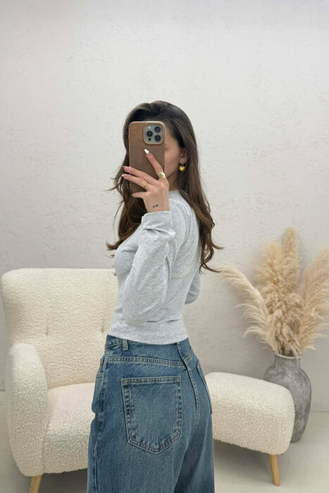 ONE COLOR ROUND NECK SIMPLE WOMAN SWEATSHIRT LIGHT GREY/GZ - 2