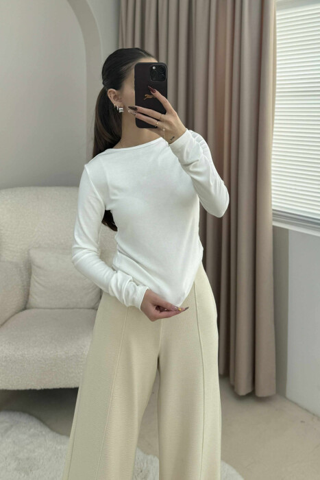 ONE COLOR ROUND NECK SIMPLE WOMEN SWEATSHIRT WHITE-E BARDHE 