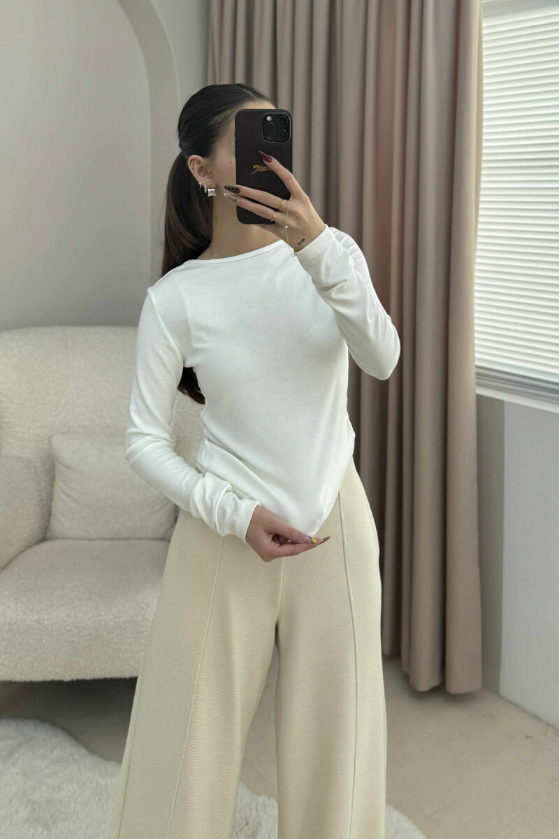 ONE COLOR ROUND NECK SIMPLE WOMEN SWEATSHIRT WHITE-E BARDHE - 1