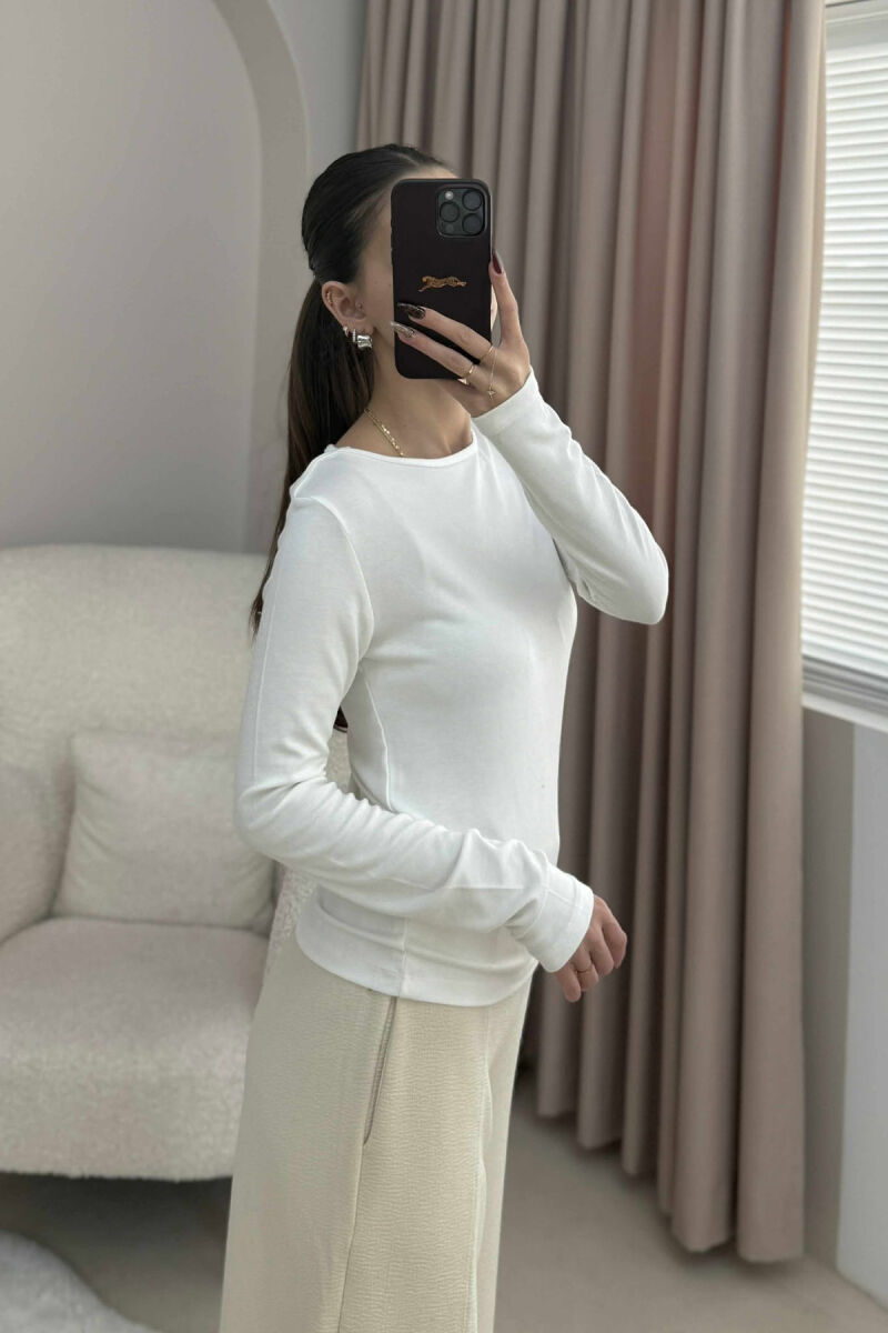 ONE COLOR ROUND NECK SIMPLE WOMEN SWEATSHIRT WHITE-E BARDHE - 3