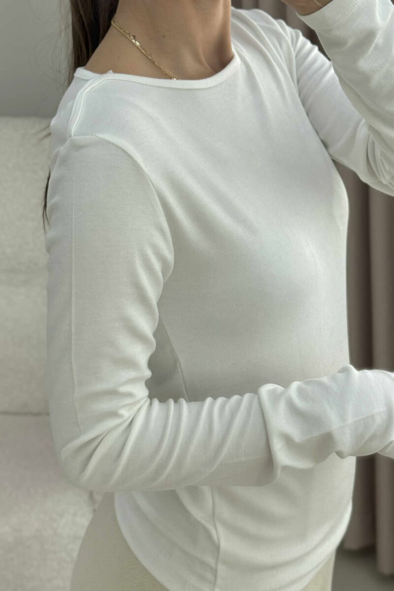 ONE COLOR ROUND NECK SIMPLE WOMEN SWEATSHIRT WHITE-E BARDHE - 4