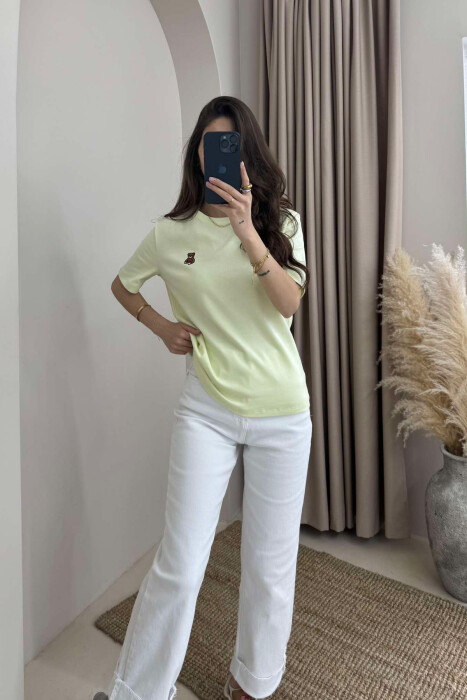 ONE COLOR ROUND NECK TEDDY BEAR LOGO WOMEN T-SHIRT LIGHT GREEN/JEZB 