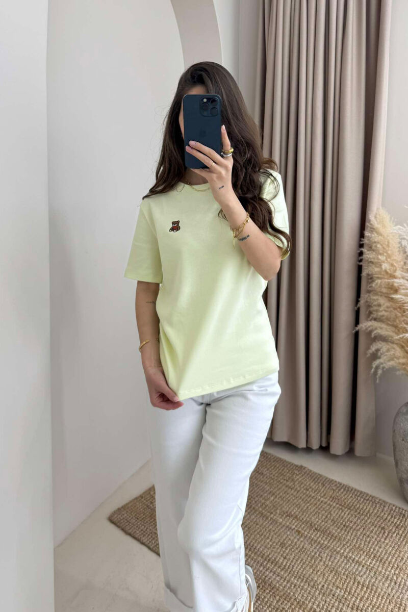 ONE COLOR ROUND NECK TEDDY BEAR LOGO WOMEN T-SHIRT LIGHT GREEN/JEZB - 2