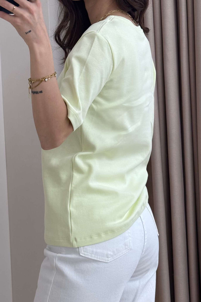 ONE COLOR ROUND NECK TEDDY BEAR LOGO WOMEN T-SHIRT LIGHT GREEN/JEZB - 4