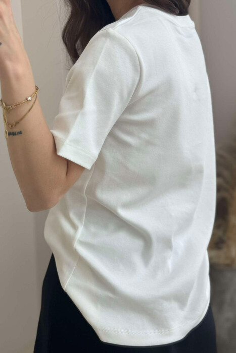 ONE COLOR ROUND NECK TEDDY BEAR LOGO WOMEN T-SHIRT WHITE-E BARDHE - 4