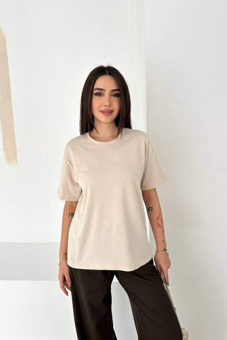 ONE COLOR ROUND NECK WOMAN T-SHIRT BEIGE/BEZHE 