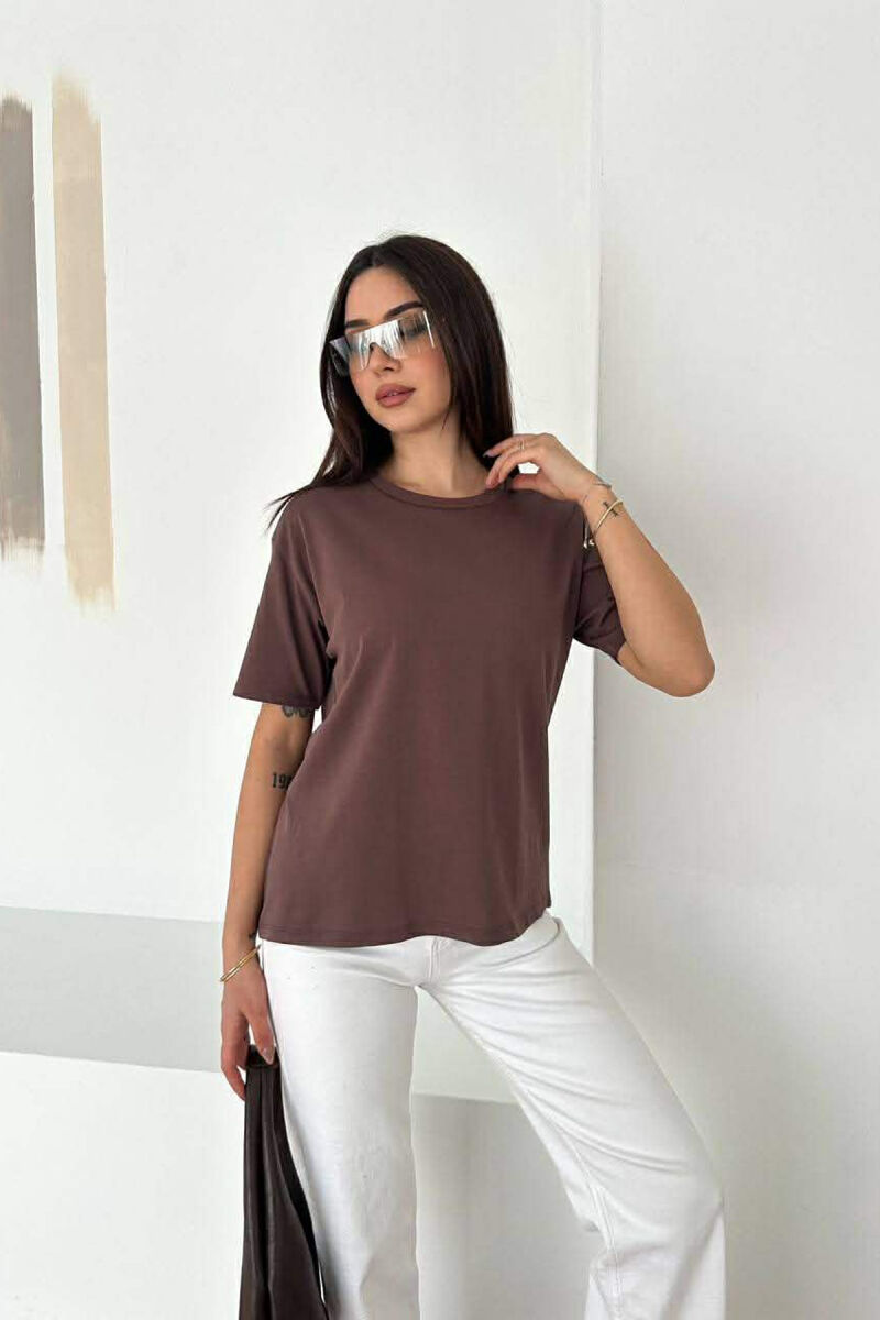 ONE COLOR ROUND NECK WOMAN T-SHIRT BROWN/KAFE - 1