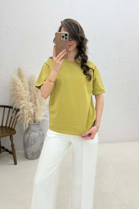 ONE COLOR ROUND NECK WOMAN T-SHIRT LIGHT GREEN/JEZB - 