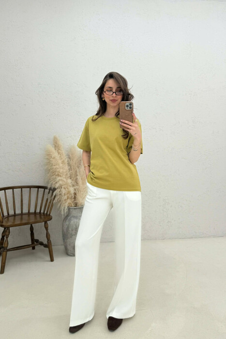 ONE COLOR ROUND NECK WOMAN T-SHIRT LIGHT GREEN/JEZB - 2