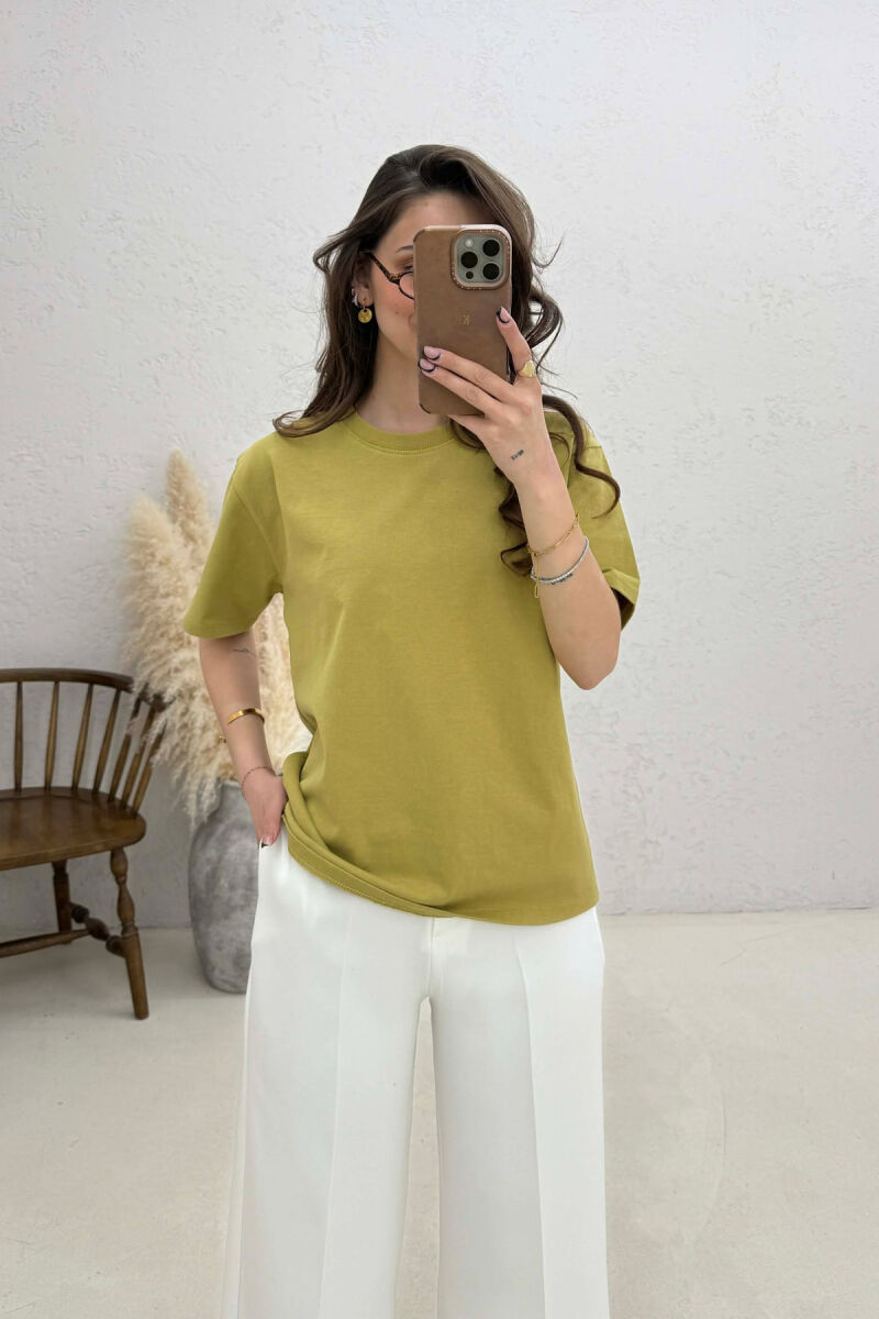 ONE COLOR ROUND NECK WOMAN T-SHIRT LIGHT GREEN/JEZB - 3