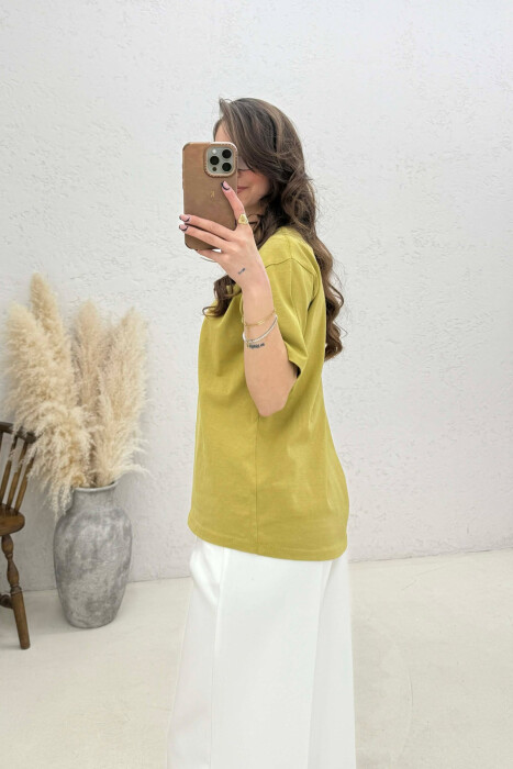 ONE COLOR ROUND NECK WOMAN T-SHIRT LIGHT GREEN/JEZB - 4