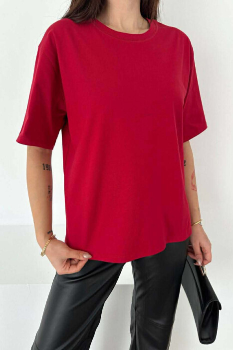 ONE COLOR ROUND NECK WOMAN T-SHIRT RED/E KUQE 