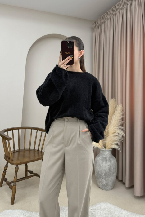 ONE COLOR ROUND NECK WOMEN SWEATER BLACK/ E ZEZE - 2