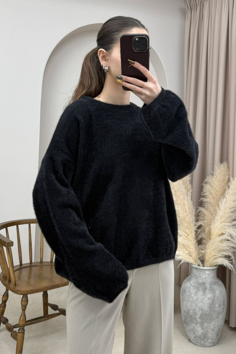 ONE COLOR ROUND NECK WOMEN SWEATER BLACK/ E ZEZE - 4