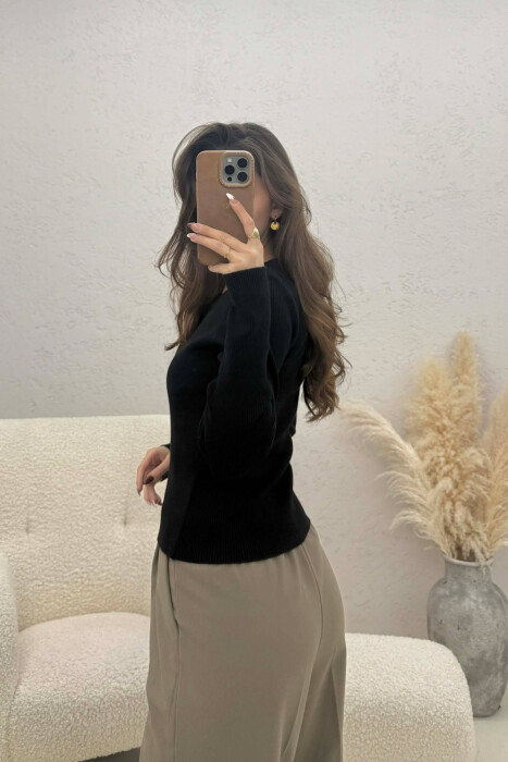 ONE COLOR ROUND NECK WOMEN SWEATSHIRT BLACK/ E ZEZE - 4