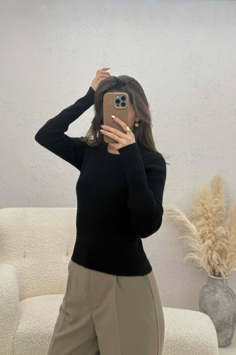 ONE COLOR ROUND NECK WOMEN SWEATSHIRT BLACK/ E ZEZE 