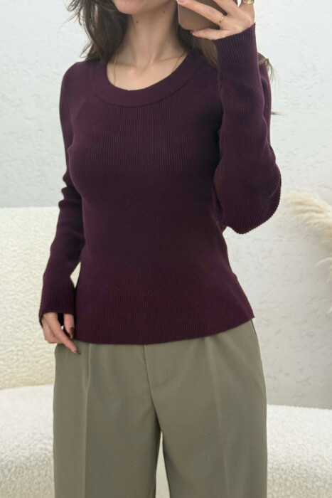 ONE COLOR ROUND NECK WOMEN SWEATSHIRT DARK BURGUNDY/VISHNJE E ERRET - 2