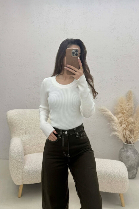 ONE COLOR ROUND NECK WOMEN SWEATSHIRT WHITE-E BARDHE 