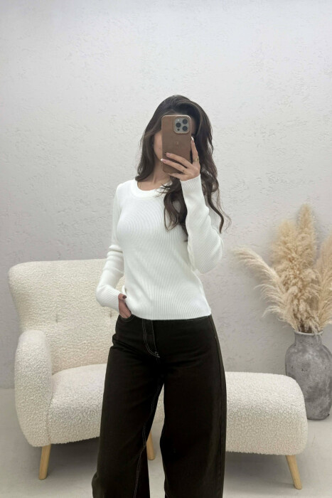 ONE COLOR ROUND NECK WOMEN SWEATSHIRT WHITE-E BARDHE - 2