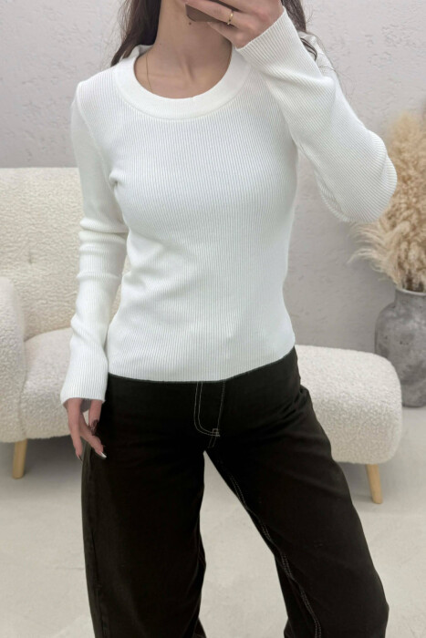 ONE COLOR ROUND NECK WOMEN SWEATSHIRT WHITE-E BARDHE - 4