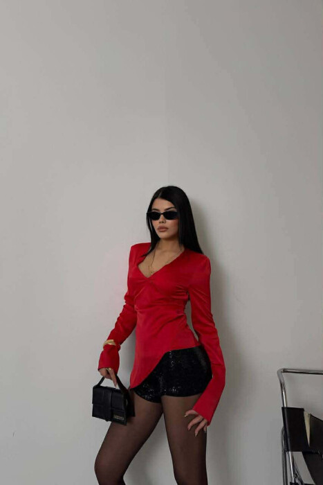 ONE COLOR SATIN WOMEN SWEATSHIRT RED/E KUQE 