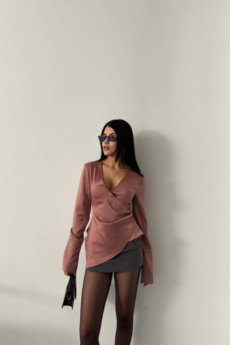 ONE COLOR SATIN WOMEN SHIRT VINEGAR/UTHULL - KLAUDIO FASHION