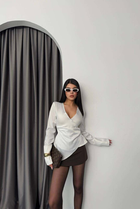 ONE COLOR SATIN WOMEN SWEATSHIRT WHITE-E BARDHE 