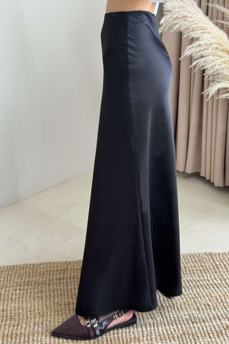 ONE COLOR SATIN LONG WOMEN SKIRT BLACK/ E ZEZE - 5